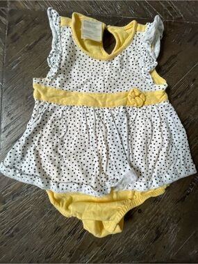 First Impressions Yellow and White Polka Dot Baby Dress Onesie